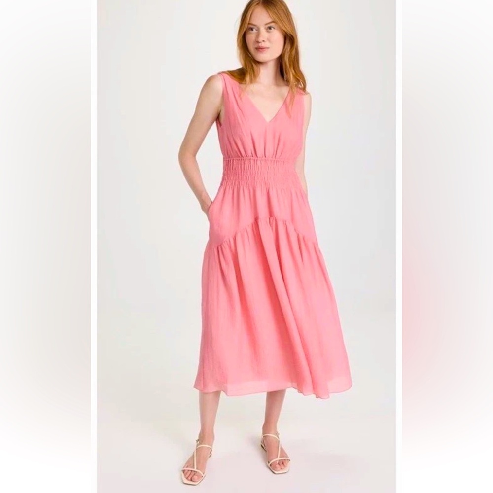 Vince Smocked A-Line Dress Pink New
